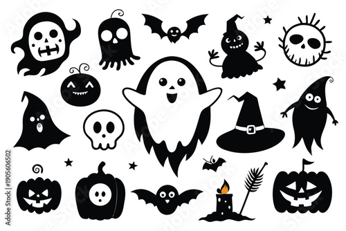 set of ghost silhouette line art vector illustration with a white background