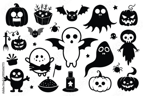 set of ghost silhouette line art vector illustration with a white background