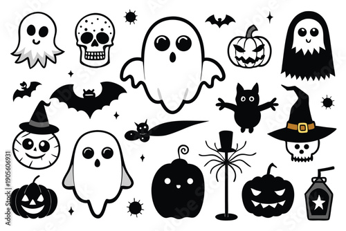 set of ghost silhouette line art vector illustration with a white background