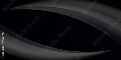 Abstract dark black and grey background with elegant curved waves and copy space for premium corporate design.
