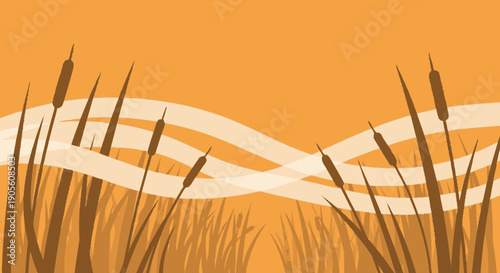 Cattails in a Field Illustration.
