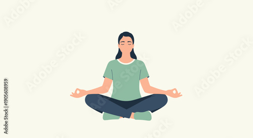 Woman meditating in lotus position with serene expression.