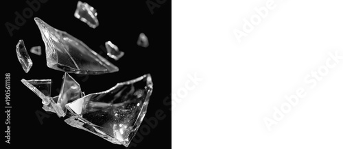 Tableau sur toile High-quality shattered glass shards flying in the air, perfect for explosion effects and realistic broken glass overlays in PNG format