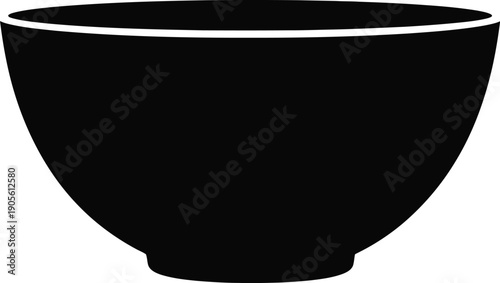 Black bowl illustration viewed from above with clean lines and simple shapes