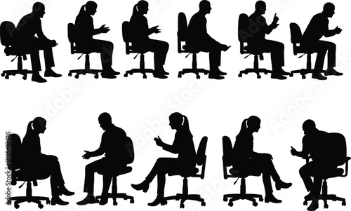 Silhouettes of business people sitting in office chairs in various positions