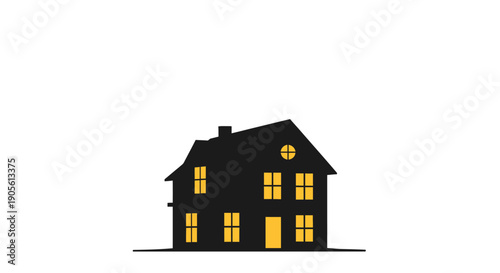 Charming dark house silhouette with glowing windows at night