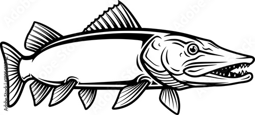 Lobster fishing boat silhouette for commercial maritime vessel and nautical sea industry – Black and White Vector Illustration