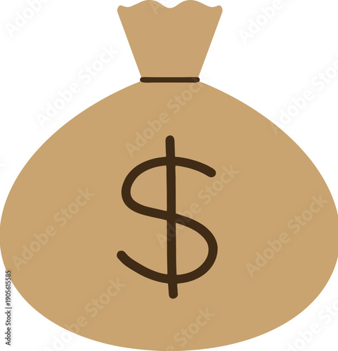 Money bag with bundles of cash and gold dollar sign illustration