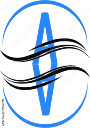 A professional logo featuring a stylized blue 'A' and 'V' combined into a diamond shape, accented by flowing black swoosh waves and enclosed in a circular frame. Perfect for corporate branding, logist