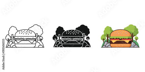Delicious burger illustrations in various styles for food branding