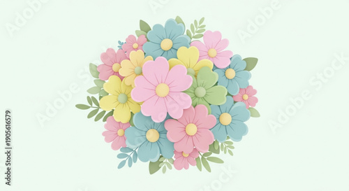 Colorful Floral Bouquet with Pastel Flowers Isolated on White Background