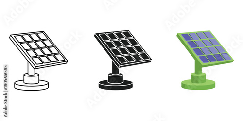 Modern solar panel icons in various styles