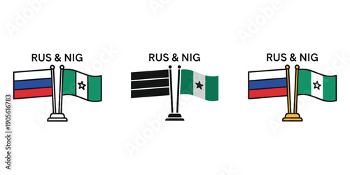Russia and Nigeria flags together on stands in different styles