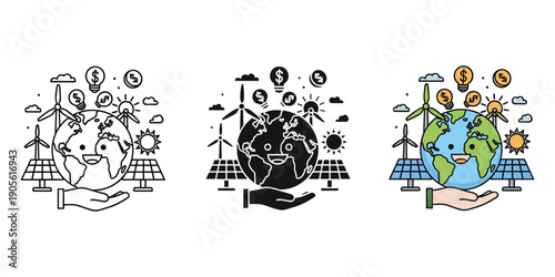 Eco friendly business concept with renewable energy symbols