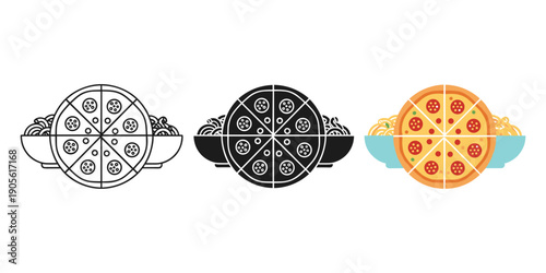 Pizza and pasta set illustrations in various styles