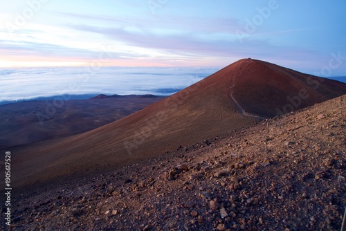 The slopes of Mauna Kea bathed in morning sunlight