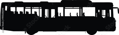 Silhouette of a modern city bus in motion on urban road from driver's viewpoint