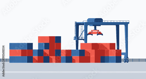 Crane Lifting Shipping Containers at Warehouse.