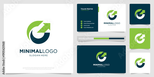 Abstract letter G growth financial logo template. Bar chart statistics business logo and business card.