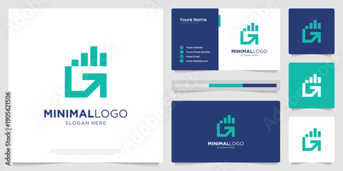 Abstract letter G growth financial logo template. Bar chart statistics business logo and business card.