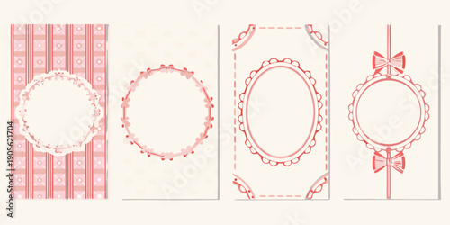 Four decorative frames with pink patterns and ornate details