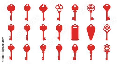 A striking collection of various red vintage and modern keys, representing security, access, and solutions in a visually appealing graphic design