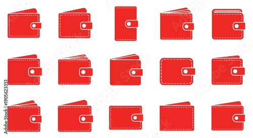 A collection of diverse red leather wallets, showcasing various designs and styles, perfect for financial management and personal accessory needs