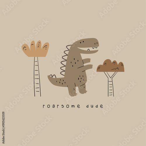 cute dinosaur drawing as vector for kids fashion tee print
