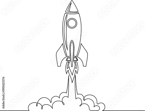 Rocket launch ascent drawing on white background.