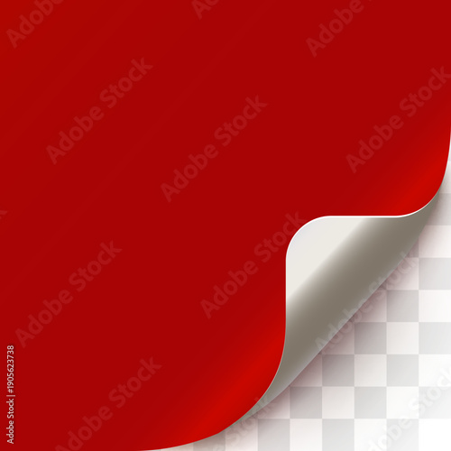 Elegant red page curl effect on a transparent background, perfect for adding your message or design. Vector illustration