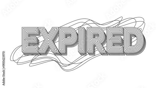 Expired Text: Bold typography of EXPIRED word, design with gray scale outline, conveying a sense of obsolescence and deadline.