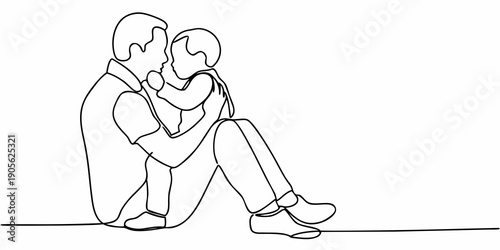 A couple embracing in a continuous line drawing showing affection
