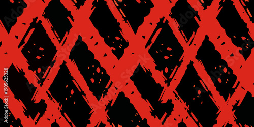 Bold red and black diamond pattern with a rough textured aesthetic