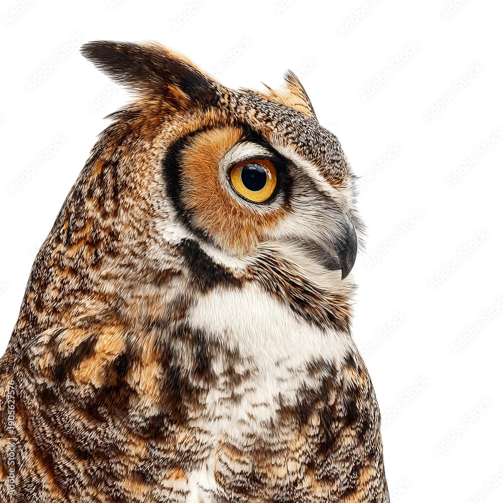 Obraz premium PNG of Close-up of a majestic owl with striking features and captivating eyes.