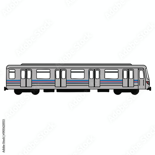Gray Subway Train with Blue Stripes