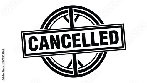 Cancelled Stamp: A bold stamp design, featuring the word CANCELLED overlaid on a stylized circular pattern, symbolizing the discontinuation or invalidation of something.