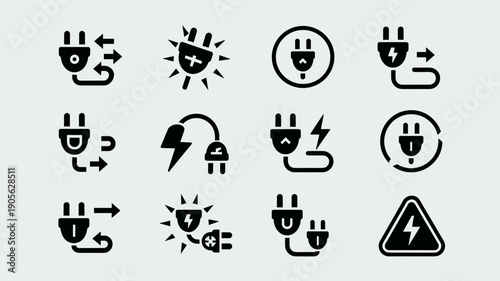 Power plug symbols with arrows indicating electrical flow and energy direction for charging hardware systems vector