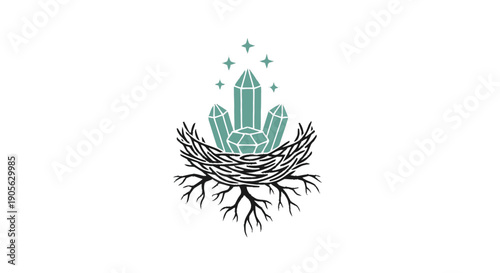 Crystals nestled in roots illustration.