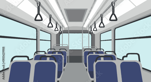 Empty Bus Interior with Blue Seats.