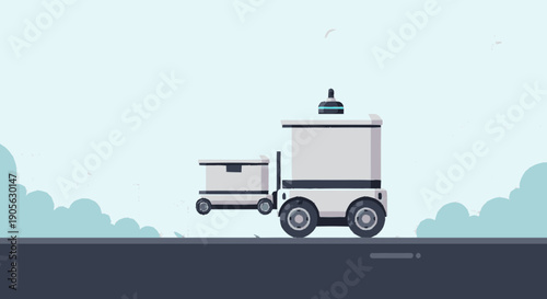 White Delivery Robot with Trailer Attachment.