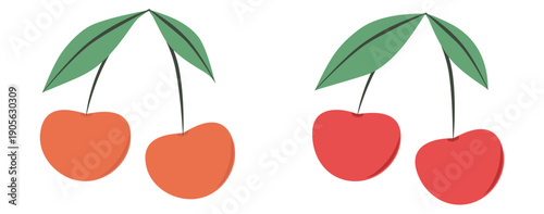 Hand-drawn cherries and sweet cherries on a white background. Cute stickers, background image, icon, books, coloring pages.