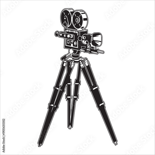 Vintage Film Camera Icon On Tripod