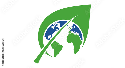 Green leaf logo with a blue and white globe on a white background, symbolizing eco-friendliness and sustainability.