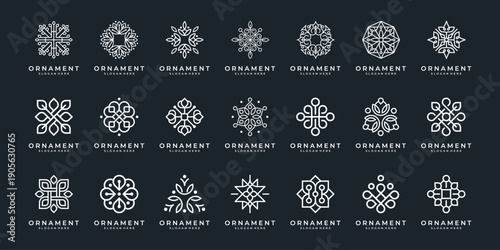 Floral ornament logo and icon set. Abstract beauty flower logo design collection.