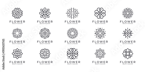 Floral ornament logo and icon set. Abstract beauty flower logo design collection.