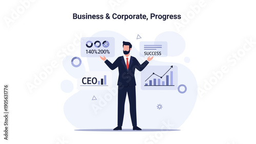 Businessman Holding Success and Progress Charts