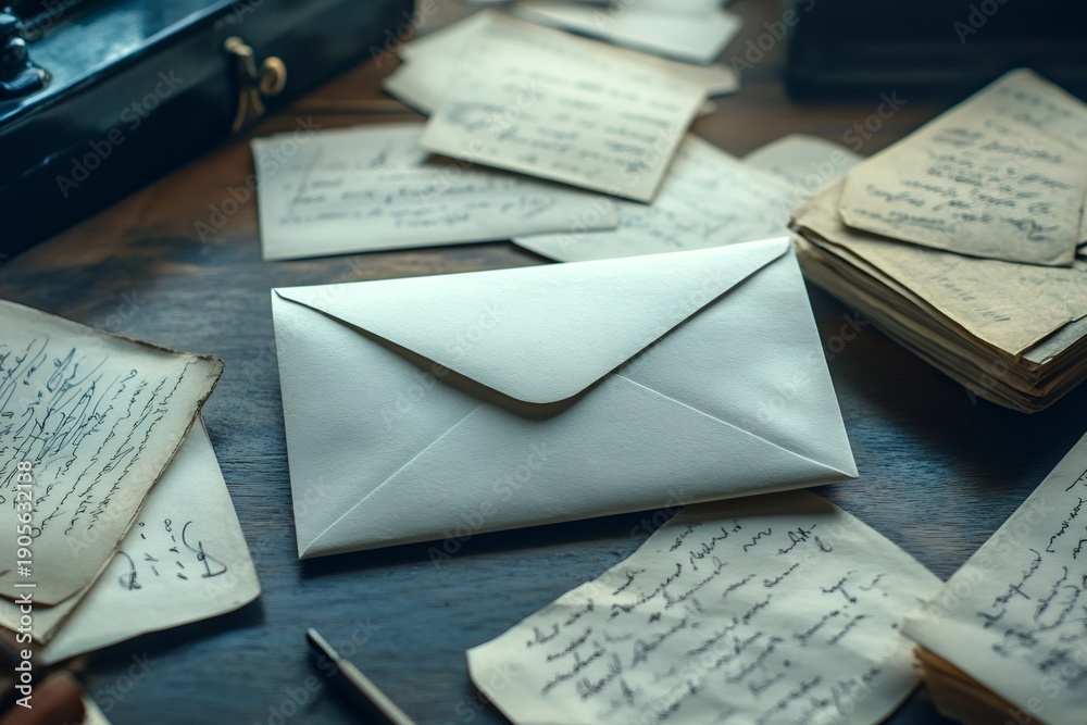 Obraz premium Sending a letter on a vintage desk with old writings