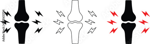 Knee Joint Pain Icon Set – Bone Injury and Arthritis Medical Vector Illustration