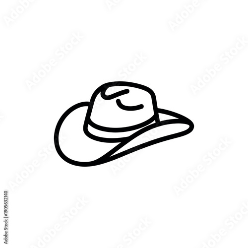 Black and white line of a cowboy hat with a curled brim line black and white western