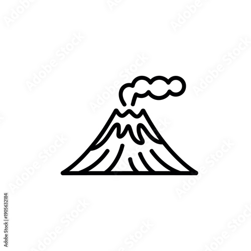 Black and white line of erupting volcano with smoke eruption mountain nature